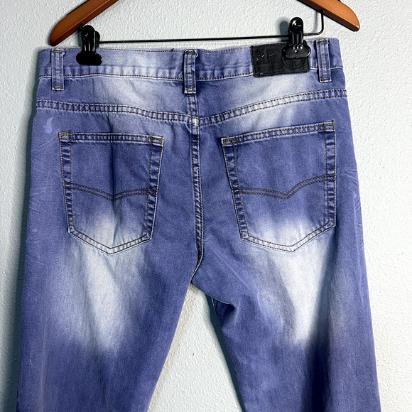 Blue Stitch Mens Jeans Size 34x32 Whiskered‎ Blue Grunge Slim Straight Cowboy - Picture 4 of 11